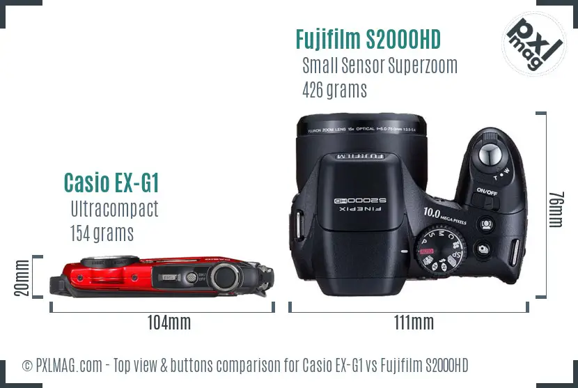 Casio EX-G1 vs Fujifilm S2000HD top view buttons comparison