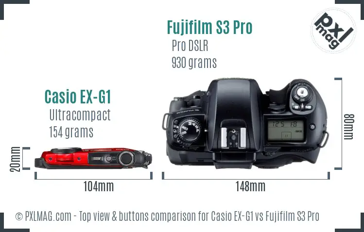 Casio EX-G1 vs Fujifilm S3 Pro top view buttons comparison