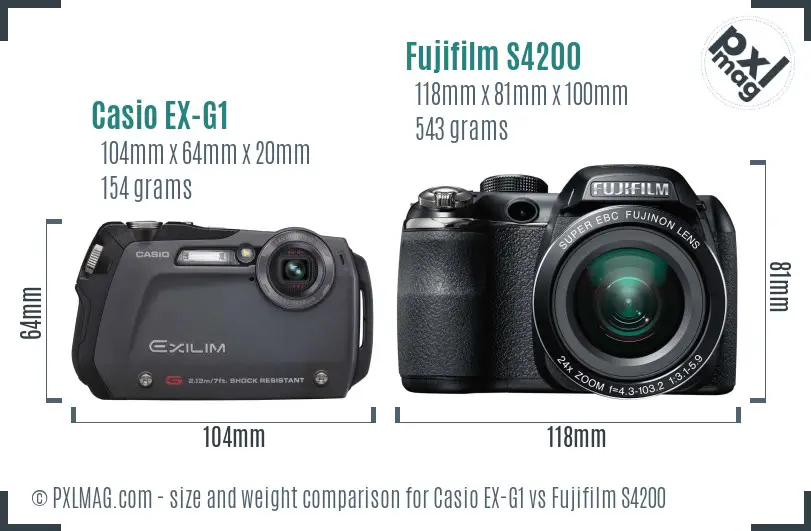Casio EX-G1 vs Fujifilm S4200 size comparison