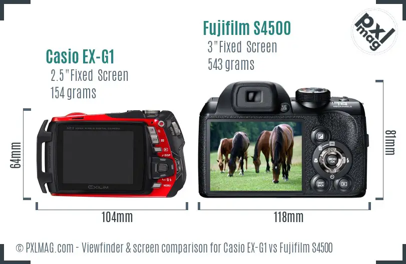 Casio EX-G1 vs Fujifilm S4500 Screen and Viewfinder comparison