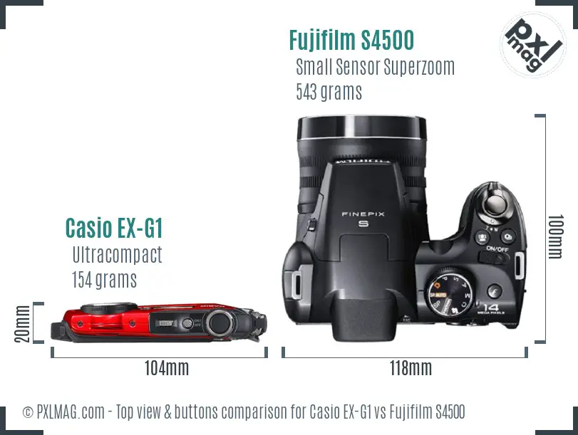 Casio EX-G1 vs Fujifilm S4500 top view buttons comparison