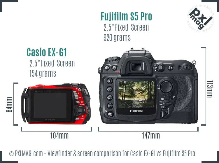 Casio EX-G1 vs Fujifilm S5 Pro Screen and Viewfinder comparison