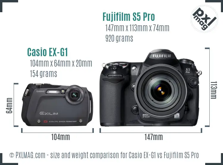 Casio EX-G1 vs Fujifilm S5 Pro size comparison