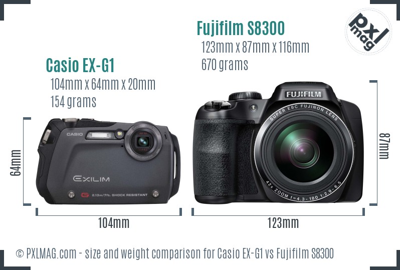 Casio EX-G1 vs Fujifilm S8300 size comparison Casio EX-G1 vs Fujifilm S8300 size comparison