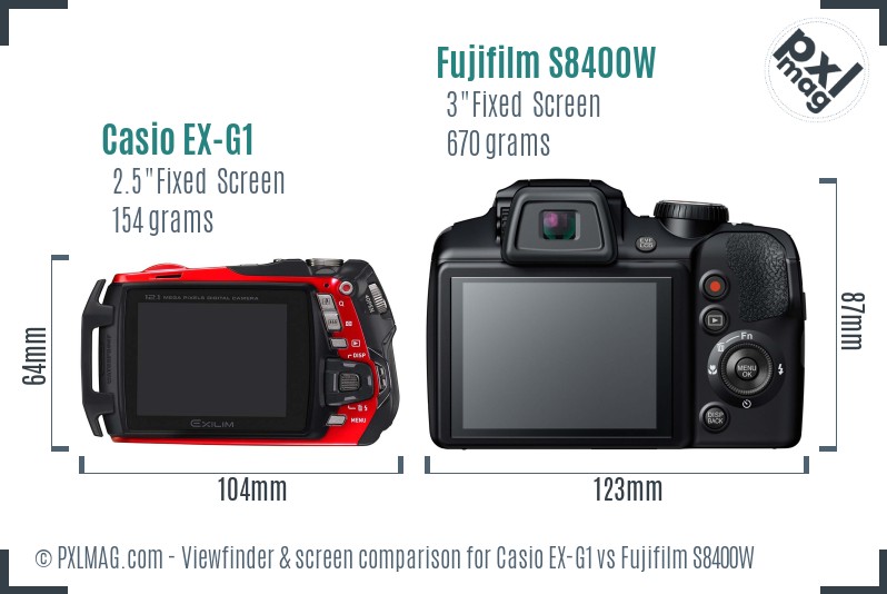 Casio EX-G1 vs Fujifilm S8400W Screen and Viewfinder comparison