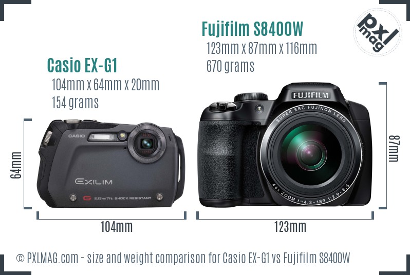 Casio EX-G1 vs Fujifilm S8400W size comparison Casio EX-G1 vs Fujifilm S8400W size comparison
