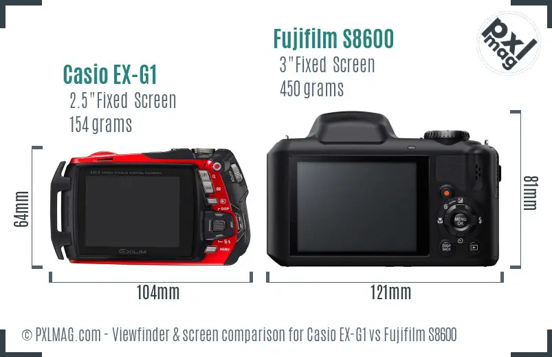 Casio EX-G1 vs Fujifilm S8600 Screen and Viewfinder comparison