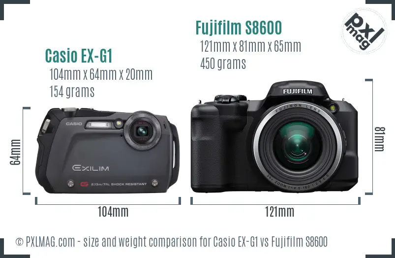 Casio EX-G1 vs Fujifilm S8600 size comparison