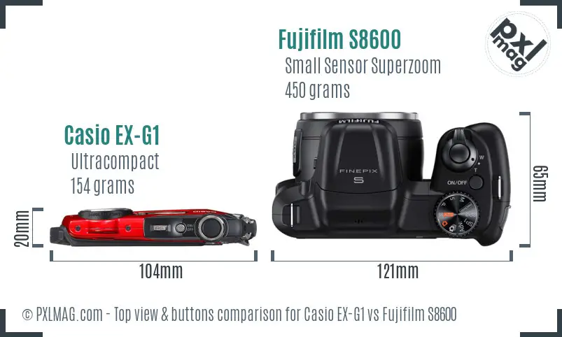 Casio EX-G1 vs Fujifilm S8600 top view buttons comparison