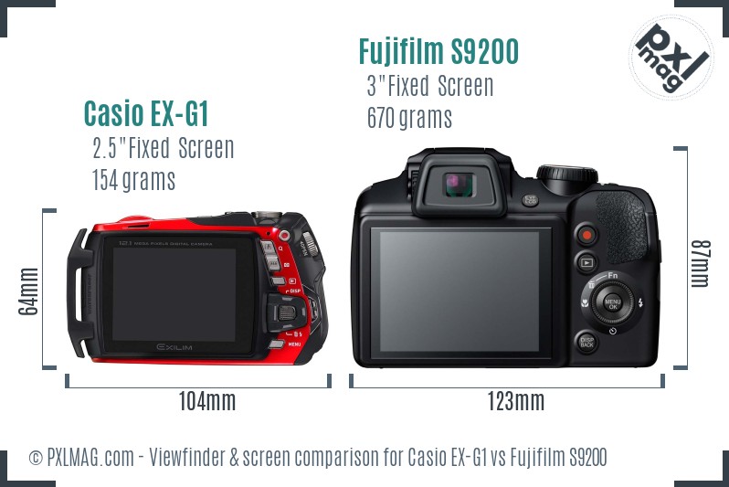 Casio EX-G1 vs Fujifilm S9200 Screen and Viewfinder comparison