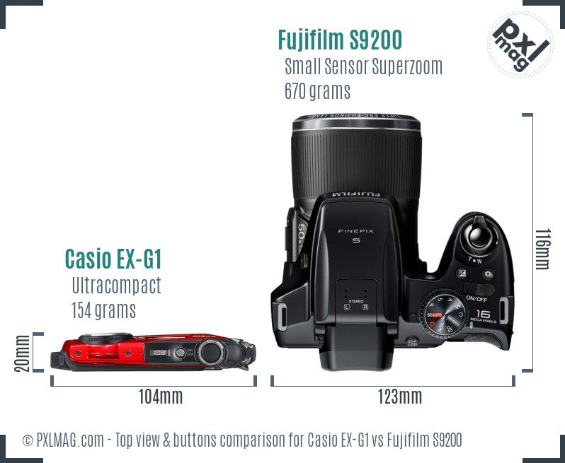 Casio EX-G1 vs Fujifilm S9200 top view buttons comparison