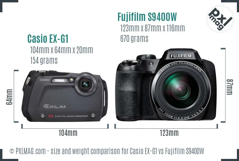 Casio EX-G1 vs Fujifilm S9400W size comparison