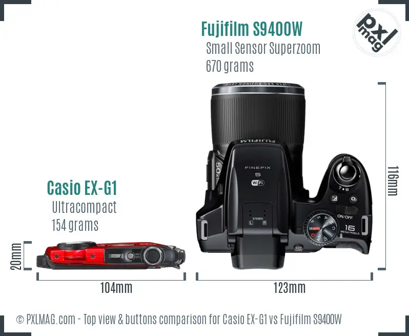 Casio EX-G1 vs Fujifilm S9400W top view buttons comparison