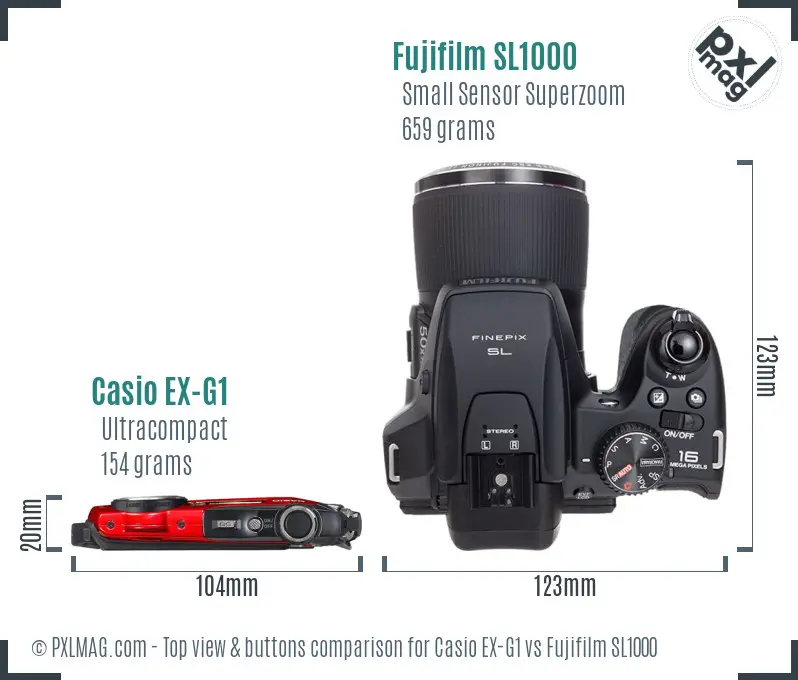 Casio EX-G1 vs Fujifilm SL1000 top view buttons comparison