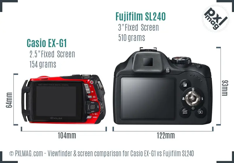Casio EX-G1 vs Fujifilm SL240 Screen and Viewfinder comparison