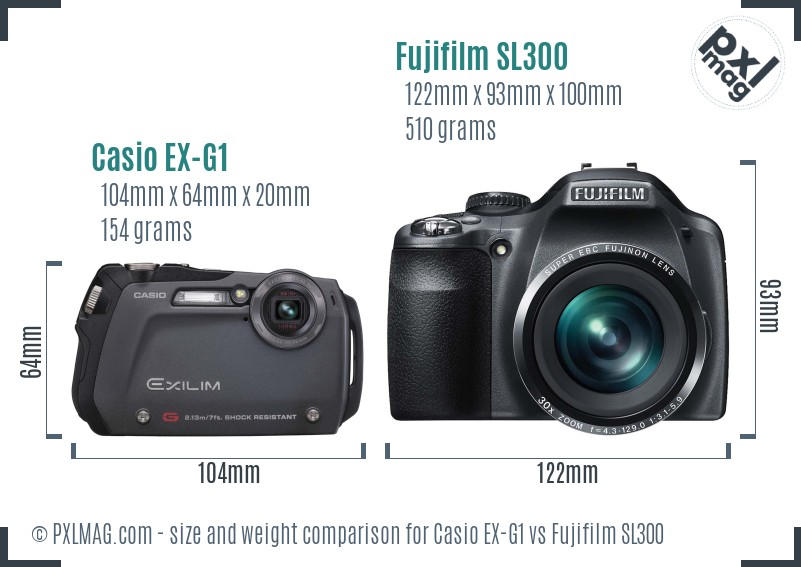 Casio EX-G1 vs Fujifilm SL300 size comparison