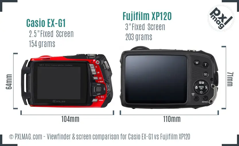 Casio EX-G1 vs Fujifilm XP120 Screen and Viewfinder comparison