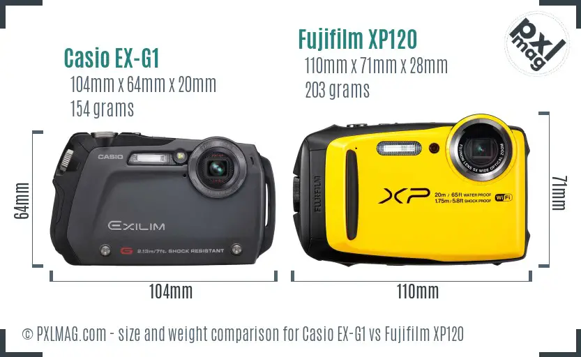 Casio EX-G1 vs Fujifilm XP120 size comparison