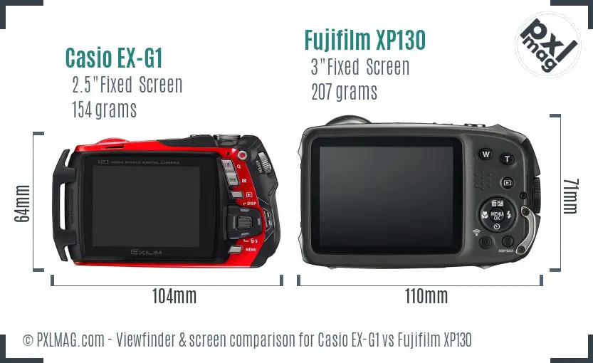 Casio EX-G1 vs Fujifilm XP130 Screen and Viewfinder comparison