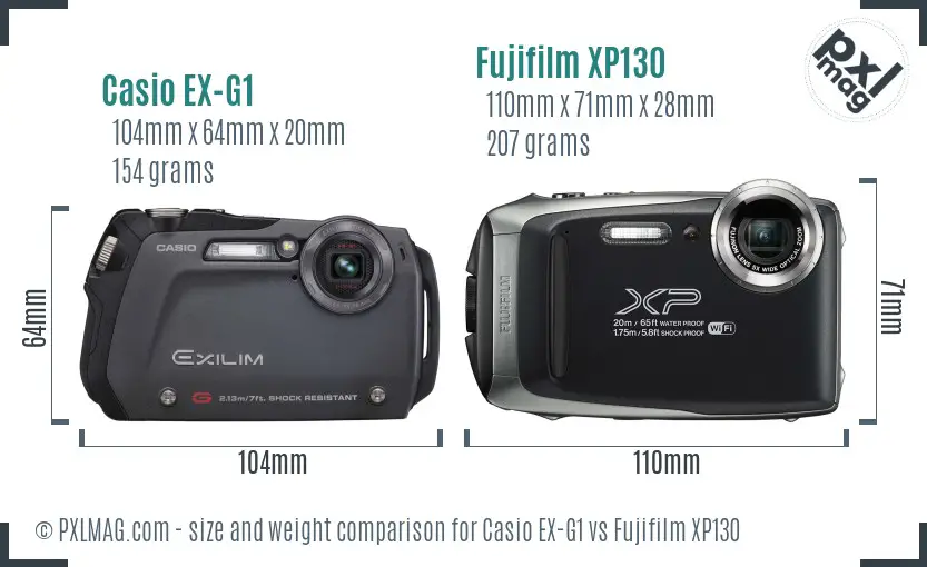 Casio EX-G1 vs Fujifilm XP130 size comparison