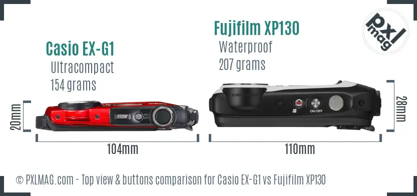 Casio EX-G1 vs Fujifilm XP130 top view buttons comparison