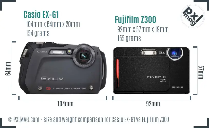 Casio EX-G1 vs Fujifilm Z300 size comparison