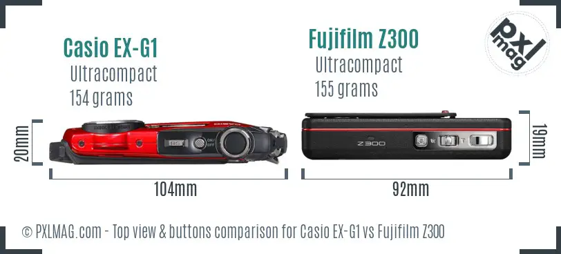 Casio EX-G1 vs Fujifilm Z300 top view buttons comparison
