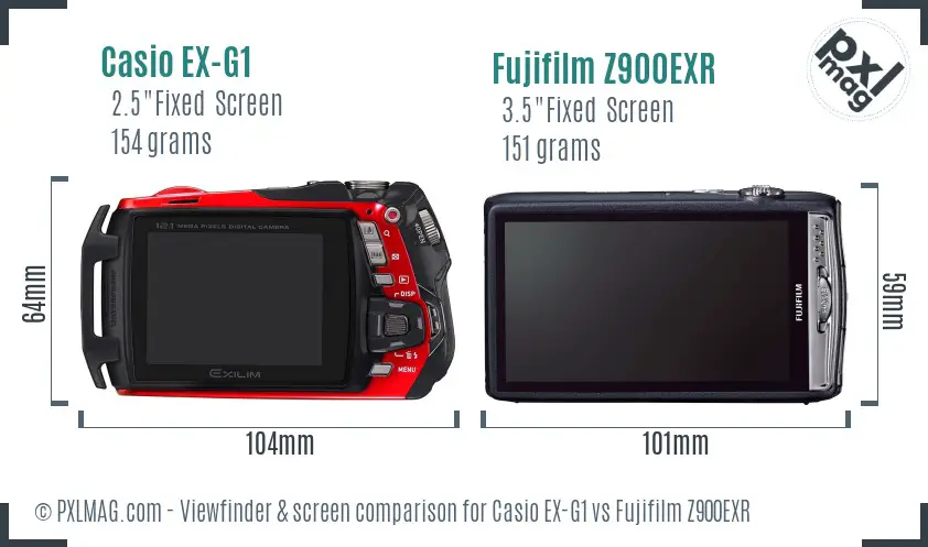 Casio EX-G1 vs Fujifilm Z900EXR Screen and Viewfinder comparison