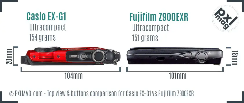 Casio EX-G1 vs Fujifilm Z900EXR top view buttons comparison