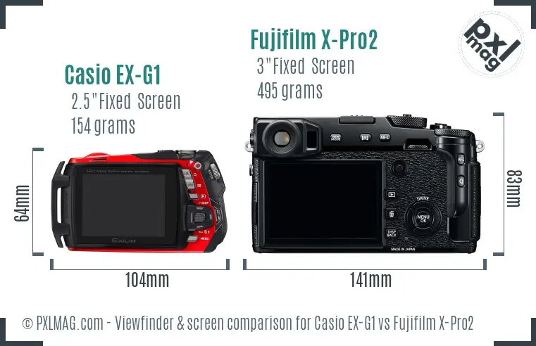 Casio EX-G1 vs Fujifilm X-Pro2 Screen and Viewfinder comparison