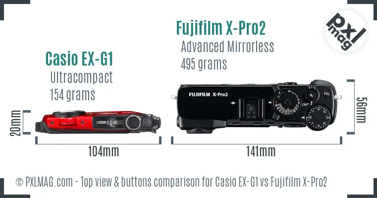 Casio EX-G1 vs Fujifilm X-Pro2 top view buttons comparison