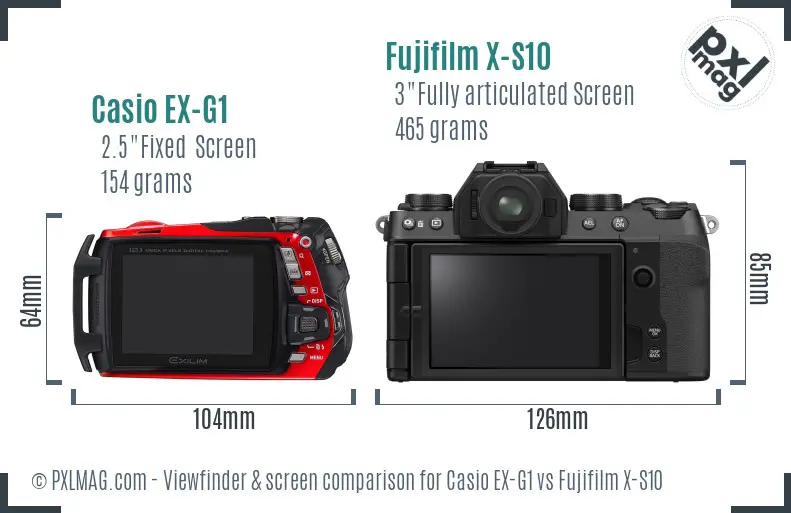 Casio EX-G1 vs Fujifilm X-S10 Screen and Viewfinder comparison
