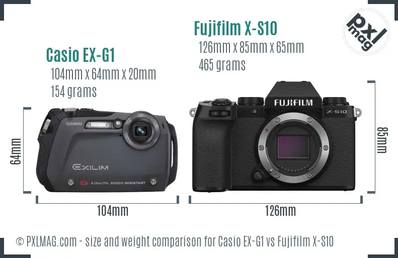 Casio EX-G1 vs Fujifilm X-S10 size comparison
