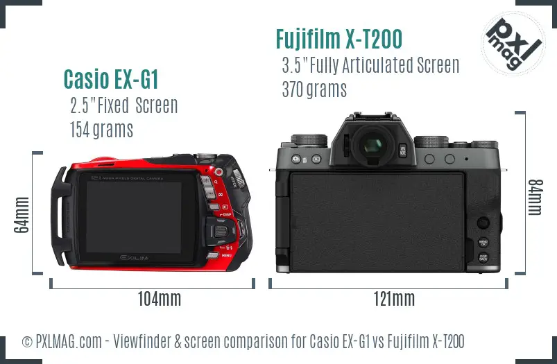 Casio EX-G1 vs Fujifilm X-T200 Screen and Viewfinder comparison