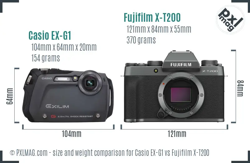Casio EX-G1 vs Fujifilm X-T200 size comparison