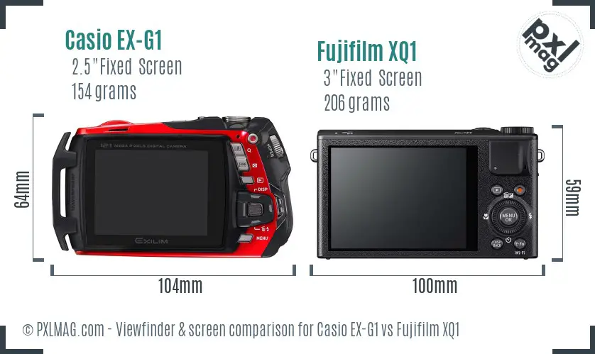 Casio EX-G1 vs Fujifilm XQ1 Screen and Viewfinder comparison