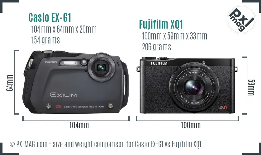 Casio EX-G1 vs Fujifilm XQ1 size comparison