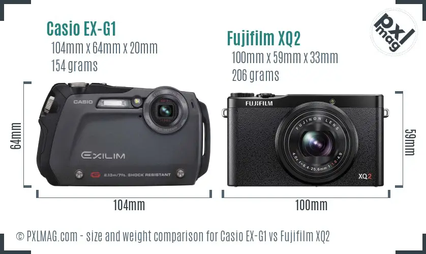 Casio EX-G1 vs Fujifilm XQ2 size comparison