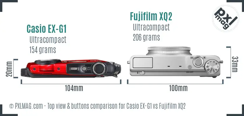 Casio EX-G1 vs Fujifilm XQ2 top view buttons comparison