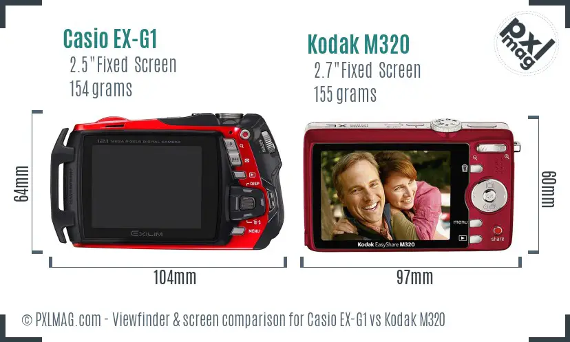 Casio EX-G1 vs Kodak M320 Screen and Viewfinder comparison