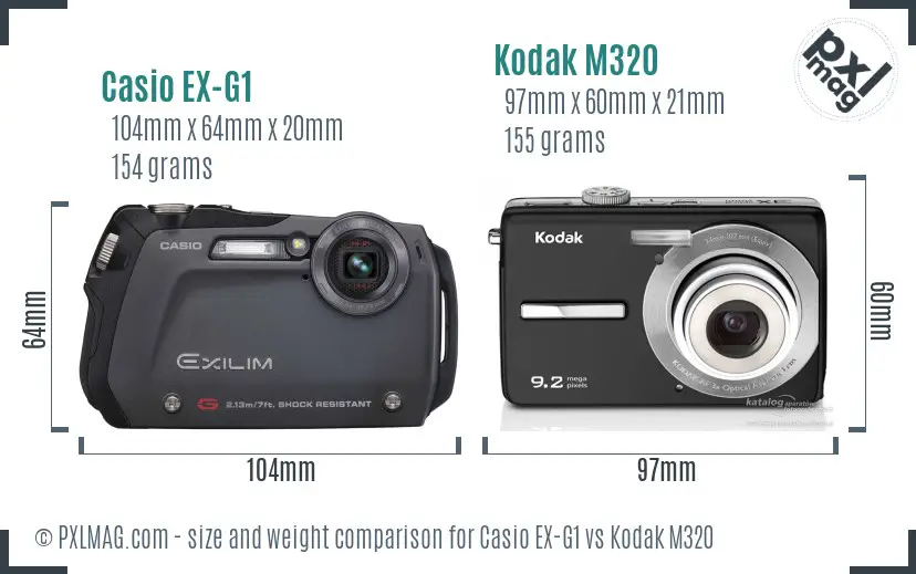 Casio EX-G1 vs Kodak M320 size comparison