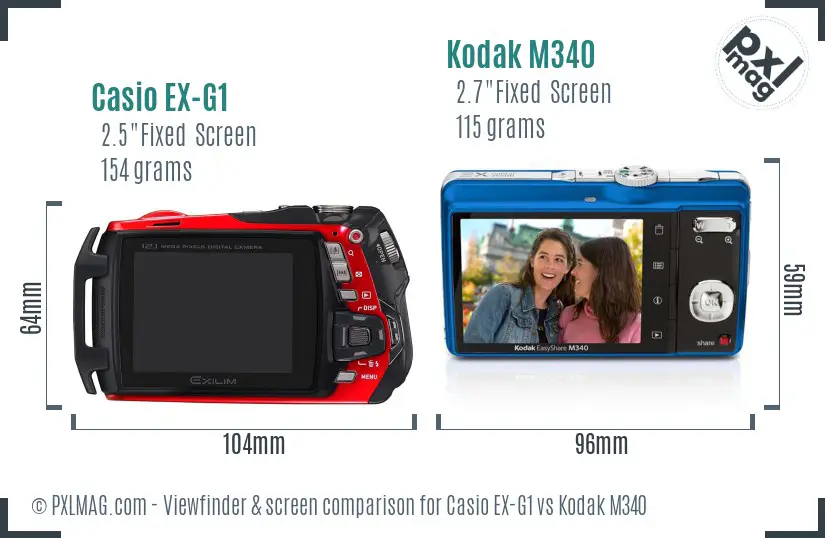 Casio EX-G1 vs Kodak M340 Screen and Viewfinder comparison Casio EX-G1 vs Kodak M340 Screen and Viewfinder comparison