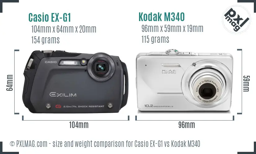 Casio EX-G1 vs Kodak M340 size comparison Casio EX-G1 vs Kodak M340 size comparison