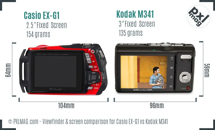 Casio EX-G1 vs Kodak M341 Screen and Viewfinder comparison