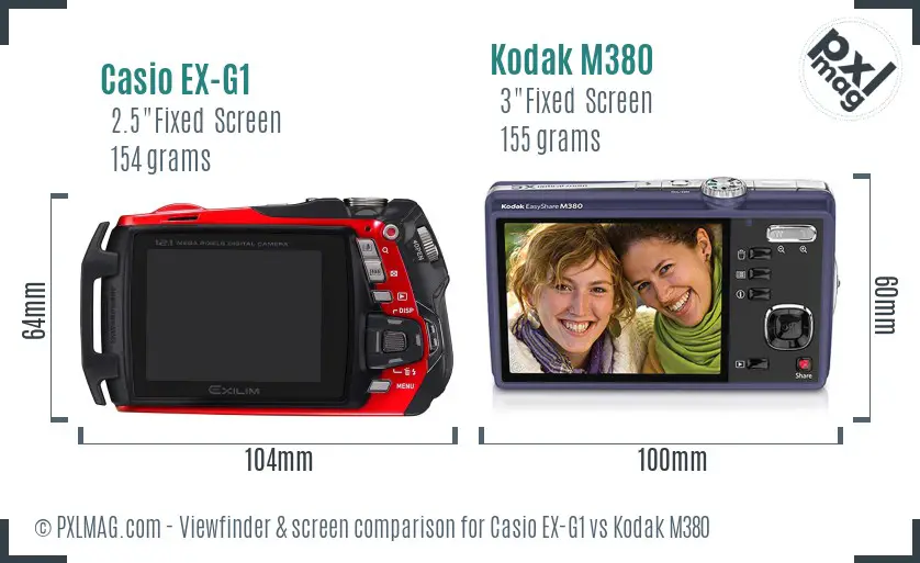 Casio EX-G1 vs Kodak M380 Screen and Viewfinder comparison