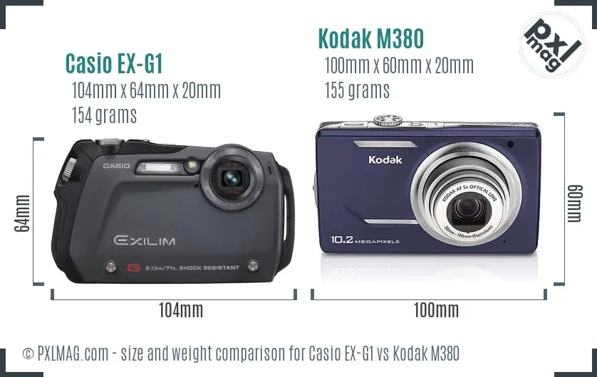 Casio EX-G1 vs Kodak M380 size comparison