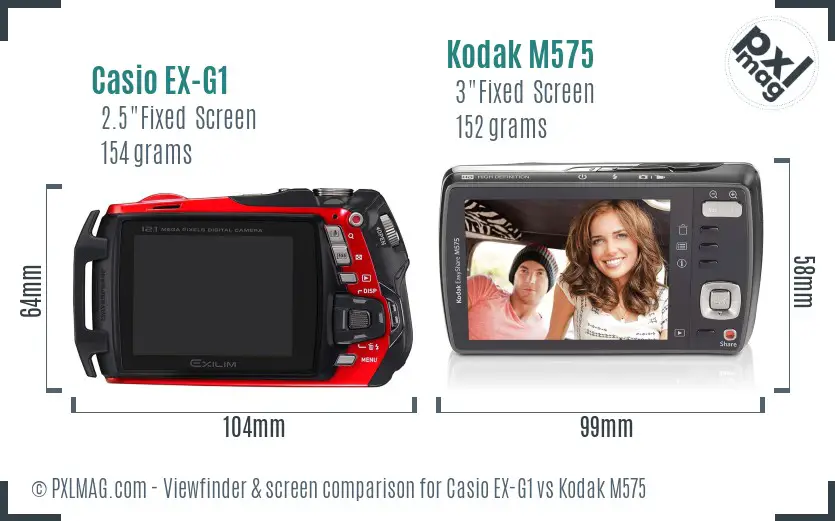 Casio EX-G1 vs Kodak M575 Screen and Viewfinder comparison