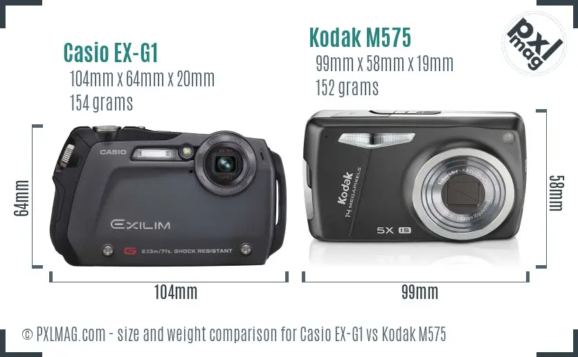 Casio EX-G1 vs Kodak M575 size comparison