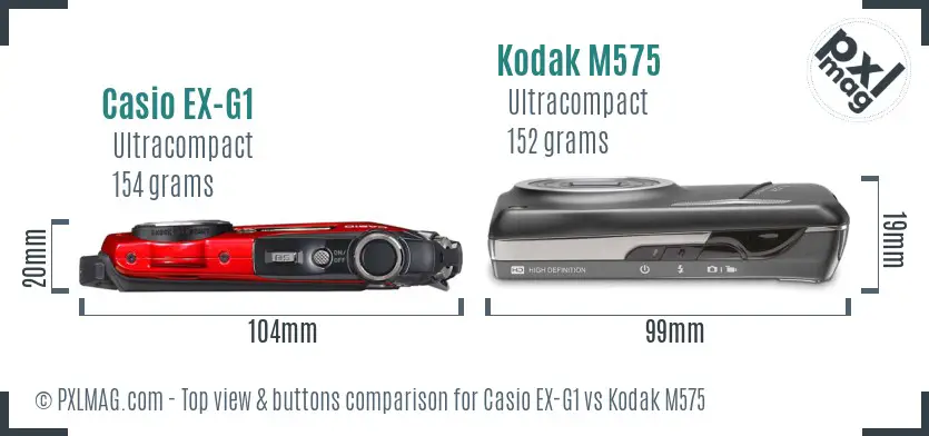 Casio EX-G1 vs Kodak M575 top view buttons comparison