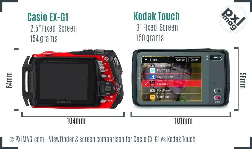 Casio EX-G1 vs Kodak Touch Screen and Viewfinder comparison Casio EX-G1 vs Kodak Touch Screen and Viewfinder comparison